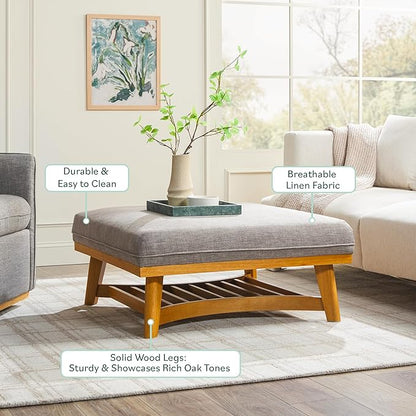 Walker Edison Nash Modern Farmhouse Large Oversized Linen Ottoman, Dark Grey