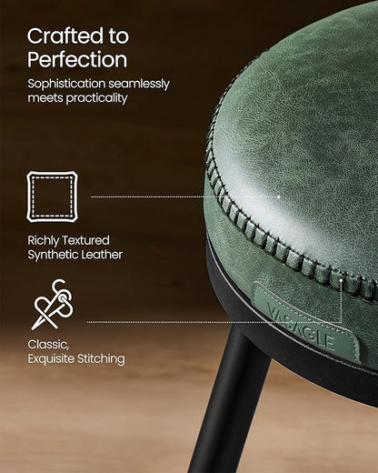 VASAGLE EKHO Collection - Bar Stools Set of 2, Swivel Bar Height Bar Stools with Back, Synthetic Leather with Stitching, Mid-Century Modern, 30-Inch Tall Barstools for Kitchen Home Bar, Forest Green