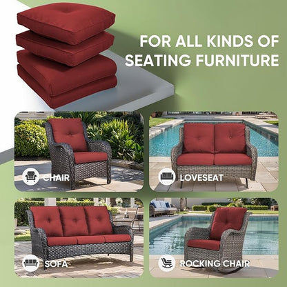 Outdoor Chair Cushion Set of 2, Waterproof Outdoor Seat Cushions 25x22, Patio Chair Cushions for Outdoor Furniture, Couch Cushion Replacement, Include 2 Back & 2 Seat Cushions, Button/Red