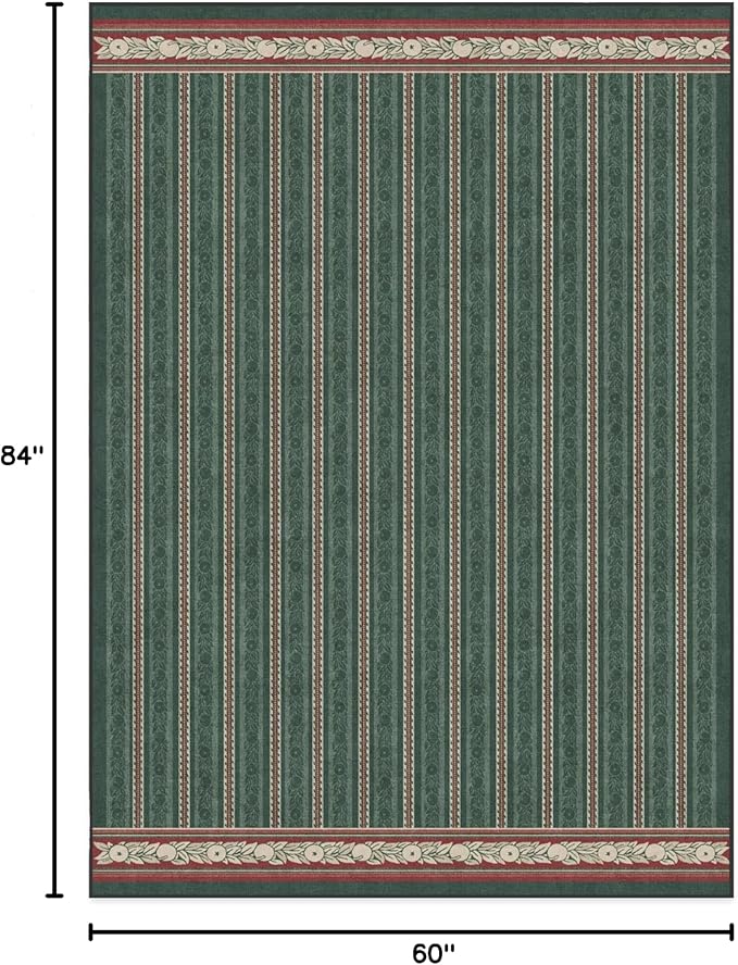 RUGGABLE x Morris & Co Machine Washable Christmas Area Rug– Fruit Stripe Spruce Green 5x7, Stain-Resistant, Non-Slip–Medium Rugs for Living Room, Bedroom, Hallway, Entryway & Office–with Standard Pad