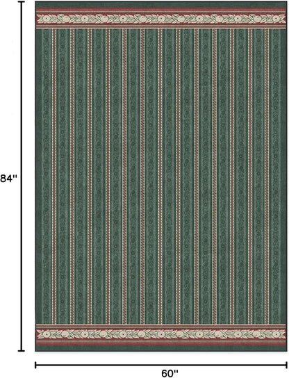 RUGGABLE x Morris & Co Machine Washable Christmas Area Rug– Fruit Stripe Spruce Green 5x7, Stain-Resistant, Non-Slip–Medium Rugs for Living Room, Bedroom, Hallway, Entryway & Office–with Standard Pad