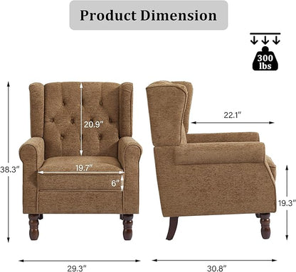 High Back Accent Chair, High Wingback Chair for Living Room, Button-Tufted Upholstered Fabric Armchair with Solid Wood Legs, Comfy Single Sofa Reading Chair for Bedroom, Brown