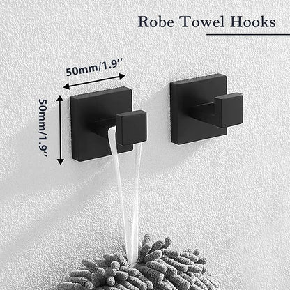 16 in Matte Black Bathroom Accessories Set, Bath Towel Bar Set, Stainless Steel Bathroom Hardware Set, Towel Racks for Bathroom Wall Mounted 5 Pcs （Black）