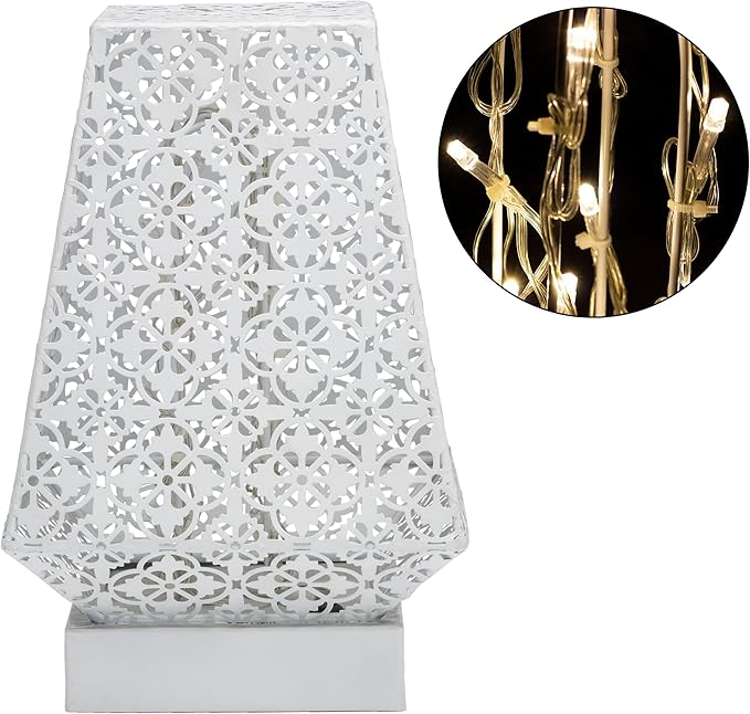 Alpine Corporation LGB104M-WT 10" Tall Tabletop Lamp with Chain Style Filament LED Lights