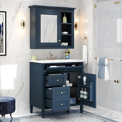 30" Bathroom Vanity with Matching Medicine Cabinet, Modern Sink Storage Cabinet with Drawers, Soft Closing Doors and Shelf, Bathroom Vanities with Sink & Mirror