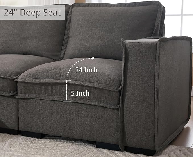 EALSON 93" Modular Sectional Sofa Comfy Cloud Couch with Ottoman Modern Convertible L Shape Couches with Wooden Legs Linen Deep Seat Couch 4-Seater Sofa for Living Room/Apartment, Grey