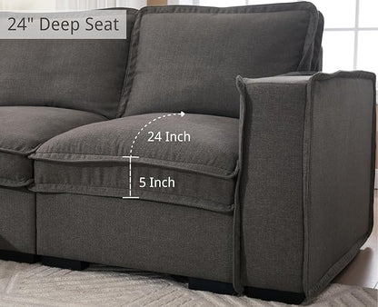 EALSON 67" Sectional Couch Modern Love Seat with Ottoman Modular Cloud Sofa with Deep Seat Comfy Linen Loveseat Sofa Convertible L Shaped Couches 2 Seater Couch for Living Room/Bedroom, Grey
