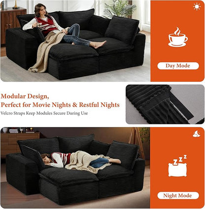 108" Sectional Couches for Living Room Boneless Couch Upholstered Cloud Couch Sectional Modular Sectional Sofa with L Shaped (Corduroy-Black, 3 Seat+1 Ottoman)