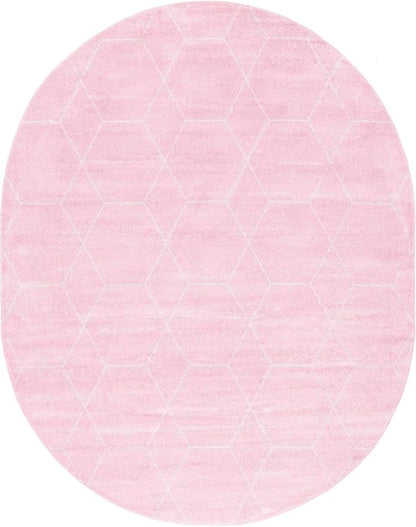 Unique Loom Trellis Frieze Collection Area Rug - Geometric (7' 10" x 10' Oval, Light Pink/ Ivory)