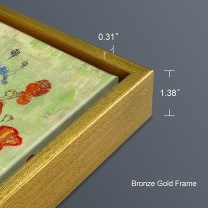 Wieco Art Framed Wall Art of Red Poppies and Daisies by Vincent Van Gogh Paintings Reproduction Abstract Canvas Prints for Home Living Room Decorations Bronze Gold Frame