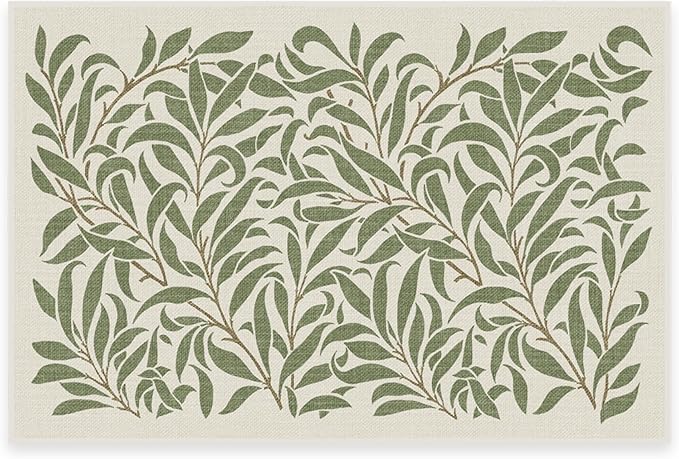 RUGGABLE x Morris & Co Machine Washable Area Rug – Pure Willow Boughs Green 2x3, Stain-Resistant, Non-Slip – Small Rugs for Living Room, Bedroom, Hallway, Entryway & Bathroom–with Cushioned Pad