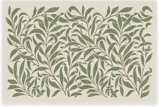 RUGGABLE x Morris & Co Machine Washable Area Rug – Pure Willow Boughs Green 2x3, Stain-Resistant, Non-Slip – Small Rugs for Living Room, Bedroom, Hallway, Entryway & Bathroom–with Cushioned Pad