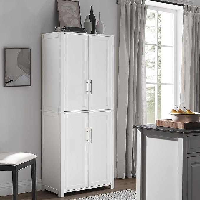 Crosley Furniture Savannah Tall Pantry Storage Cabinet with Shelves, Kitchen, Dining, or Laundry Room, White