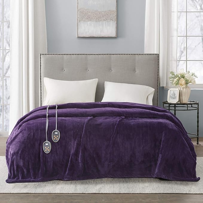Beautyrest Heated Electric Blanket for Cold Weather, Fast Heating Heated Blanket, Auto Shut Off, Virtually Zero EMF, Multi Heat Setting, UL Certified, Purple King (90 inx100 in)
