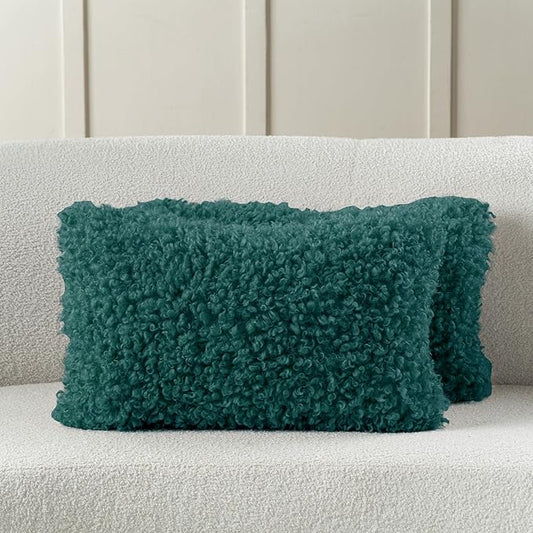 FUTEI Teal Decorative Throw Pillow Covers 12x20 Inch Set of 2,Soft Fluffy Faux Wool Fur Boucle Textured Lumbar Pillow Case,Modern Home Decor for Couch Bed Living Room Office