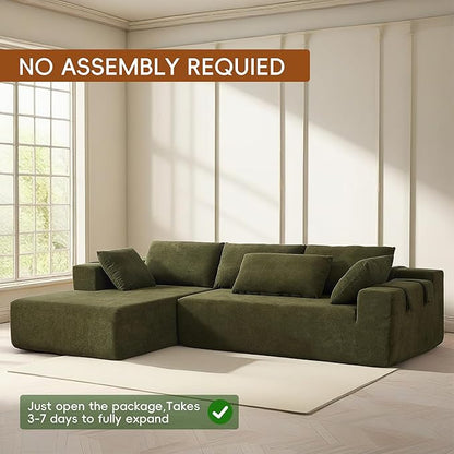 108" Modular Sectional Couch Sofa with L-Shape Chaise, Modern Cloud Comfy Sofa with Deep Seat, Upholstered Couches for Living Room Bedroom, No Assembly Required (Green Left Facing Chaise)