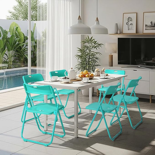 Karl home 10 Pcs Folding Chair, 300LBS Lightweight Foldable Plastic Chair, Reinforced Metal Frame Easy to Fold & Store for Indoor & Outdoor, Wedding, Party, Meeting Room, Patio and Garden, Mint Green