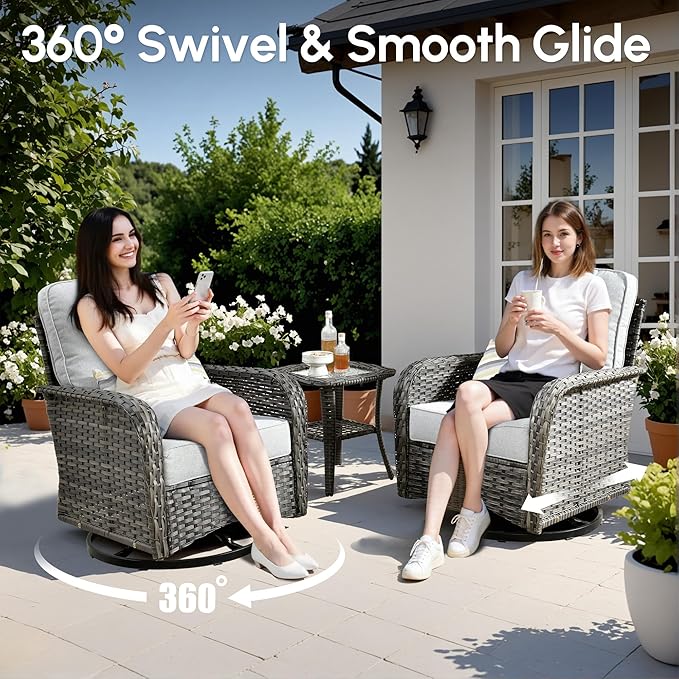 8 PCS Patio Outdoor Furniture Set with Swivel Rocking Chairs,All Weather Wicker Rattan Patio Seating Sofa and Chairs Set,Outdoor Conversaiton Sets for Deck Yard Prrch Garden Poolside,Grey