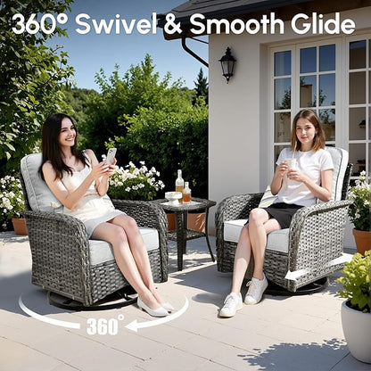 7 PCS Patio Outdoor Furniture Set with Swivel Rocking Chairs,All Weather Wicker Rattan Patio Seating Sofa and Chairs Set,Outdoor Conversaiton Sets for Deck Yard Prrch Garden Poolside,Grey