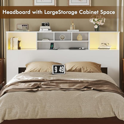 Apicizon King Size Headboard Only, King Bookcase Headboard with Charging Station for Bedroom, Storage Bookcase with USB & 2 Power Outlets, White