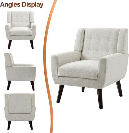 Accent Chair, Modern Fabric Armchair for Living Room, Comfy Upholstered Arm Chair Tufted for Indoor Bedroom Office Room (Beige)