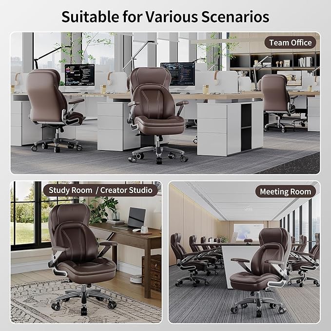 Big and Tall Office Chair, 600lbs Heavy Duty Desk Chair with 5D Arms, Adjustable Lumbar Support & Height, Tilt Function, PU Leather High Back Ergonomic Executive Computer Chair with 3'' Silent Casters