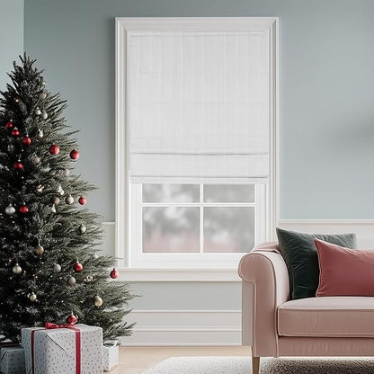Madison Park Galen Cordless Roman Shade, 31"W x 64"H, Sheen White – Room Darkening, Thermal Insulated, Energy Efficient Window Blind with Subtle Sheen Basketweave Fabric for Privacy