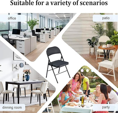 4 Pack Black Folding Chairs with Padded Cushion and Back, Portable Heavy Duty Metal Frame Commercial Seat with 330-LBS Capacity, Foldable Indoor Outdoor Chairs for Office Party Events Kitchen Dinning