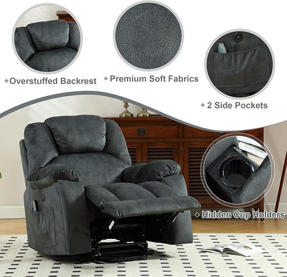 Bonzy Home Power Lift Recliner Chair with Massage and Heating, Lift Chairs Recliner for Elderly, Upholstered Comfy Power Lift Chair with 2 Hidden Cup Holders, Side Pockets, USB Port,Dark Grey