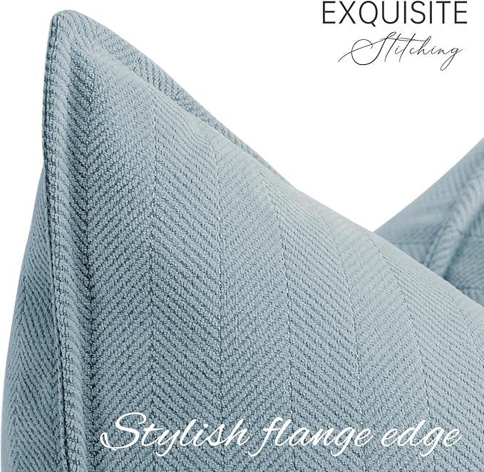 ZWJD Throw Blue Pillow Covers 20x20 inch Set of 2 Chenille Pillow Covers with Elegant Design Soft and Luxurious Decorative Throw Pillows for Couch, Bed, and Home Decor (Light Blue)