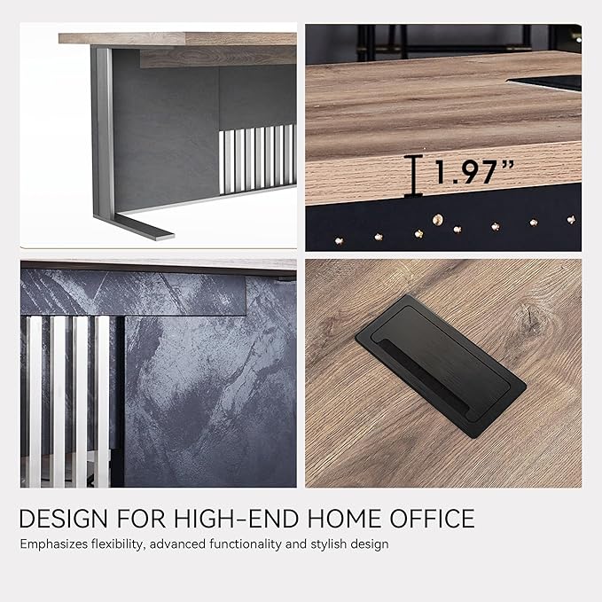 70.87 Inch Modern Executive Office Desk, Computer Writing Desk for Home Office, Business Furniture Desk Workstation Stainless Steels Sturdy Frame 1.97IN Thick Desktop(Left, 70.87×35.5×30 in)