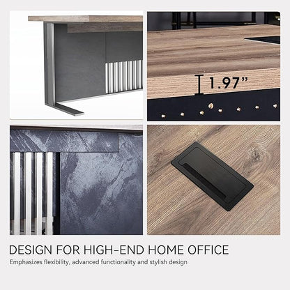 70.87 Inch Modern Executive Office Desk, Computer Writing Desk for Home Office, Business Furniture Desk Workstation Stainless Steels Sturdy Frame 1.97IN Thick Desktop(Left, 70.87×35.5×30 in)