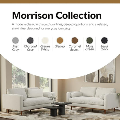 SIMPLIHOME Morrison 72-inch Wide Sofa in Cream White Woven-Blend Fabric, Handcrafted Mid-Century Modern Loveseat for Living Room or Family Room, Single Bench Cushion, Bolster Pillows