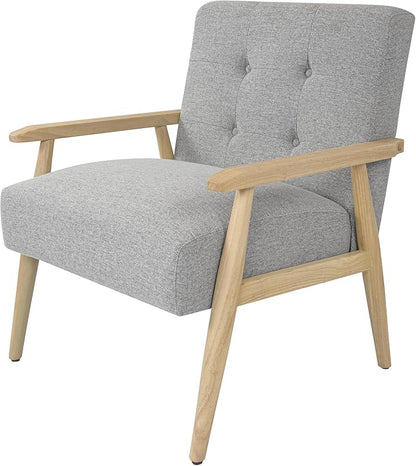 Mid-Century Modern Accent Chair, Natural Wood Frame (Gray Woven)