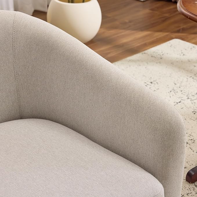 AEDI Swivel Accent Chair with Solid Wood Base, Upholstered Barrel Armchair for Living Room, Modern Small Club Chair,Beige