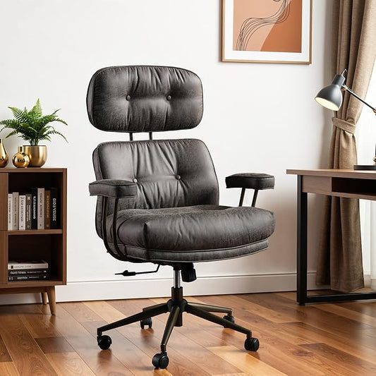 Ergonomic Office Chair Comfy with Lumbar Support, High Back Suede Leather Rolling Executive Desk Chair for Home Office & Gaming,360° Swivel, 300lbs (Grey)