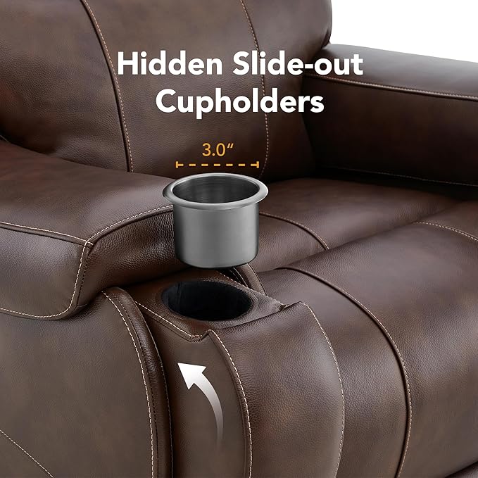 CHITA Large Power Zero Gravity Recliner Chair, Genuine Leather Recliner Chair for Adults with Adjustable Power Headrest and Hidden Slide-Out Cupholders, USB and Type-C Ports, Dark Brown