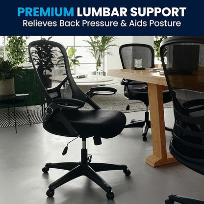 Flash Furniture Porter High Back Black Mesh Ergonomic Swivel Office Chair with Black Frame and Flip-up Arms