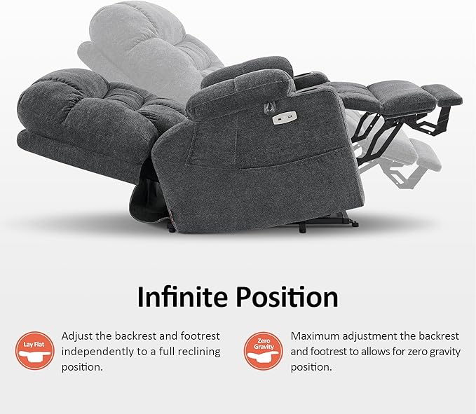 MCombo Dual Motor Power Lift Recliner Chair with Massage and Dual Heating for Elderly, Lay-Flat for Sleeping, Extra Wide for Big and Tall, Fabric R7070 (Dark Grey)