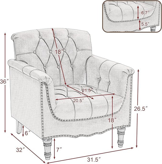 UIXE Brown Accent Chair for Living Room, Faux Leather Tufted Arm Chair Retro Upholstered Club Armchair for Bedroom