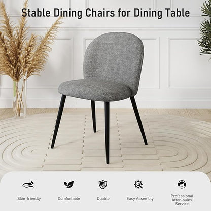 Upholstered Dining Chairs Set of 4, Modern Kitchen Side Chair with Padded Seat Comfortable Chenille Fabric Study Black Matel Legs,Desk Chair with Back for Dining Rooms, Gray
