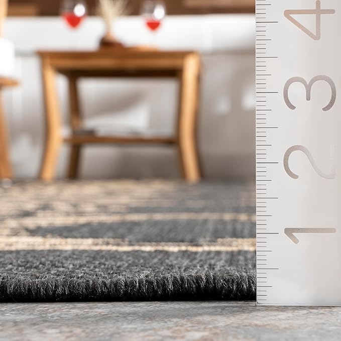 nuLOOM 5' x 8' Outdoor Tribal Geometric Area Rug, Stain Resistant, Weather Resistant, High Traffic, Patio, Balcony, Outside, Ranya Dark Grey
