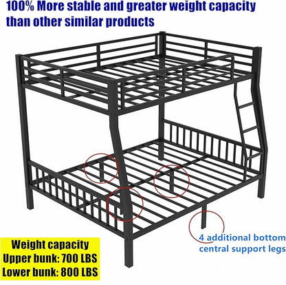 Stronger & Higher Quality Heavy Duty Bunk Bed Full XL Over Queen Size Bunkbed, Thickened Safer More Stable Steel Metal Queen Bunk Bed (Faster Assembly) (Full XL Over Queen)