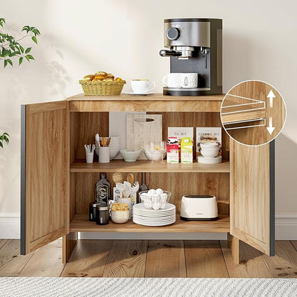 BERRYMERRY 2 Door Fluted Sideboard Buffet Cabinet with Storage, Modern Wood Cabinet with Adjustable Shelves for Living Room, Dining Room (Light Wood 4 Doors)