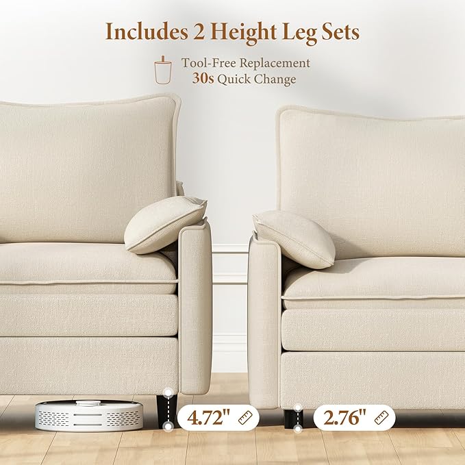 Vesgantti 108" U Shaped Sectional Couch, Comfy Cloud Modular Sectional Sofa with 2 Ottoman Deep Seat Chenille Modern Cloud Sofa, Modular Sofas for Living Room, Bedroom and Apartment, Creamy Beige