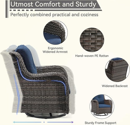 Outdoor Swivel Rocker Patio Chairs Set of 2 - Outdoor Wicker Patio Conversation Sets 2 Pieces with Olefin Fabric Cushions Suitable for Backyard Deck and Porch, Blue