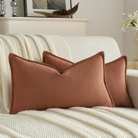 FUTEI Rust Chenille Throw Pillow Covers 12x20 Inch Set of 2,Edges Double-Stitched Lumbar Pillow Cases,Modern Home Decor for Couch Living Room