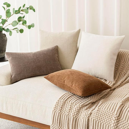Foindtower Pack of 2 Soft Textured Chenille Throw Decorative Pillow Covers Square Accent Solid Cushion Cover Neutral Farmhouse Pillow Case for Couch Sofa Bedroom Living Room 22x22 Inch, Ivory White