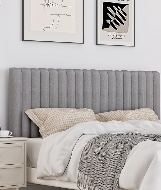 Upholstered Headboard for Queen Size, Adjustable Height Channel Tufted Headboard with Sturdy Wood Legs for Bedroom, Modern Style, No Box Spring Needed, Grey