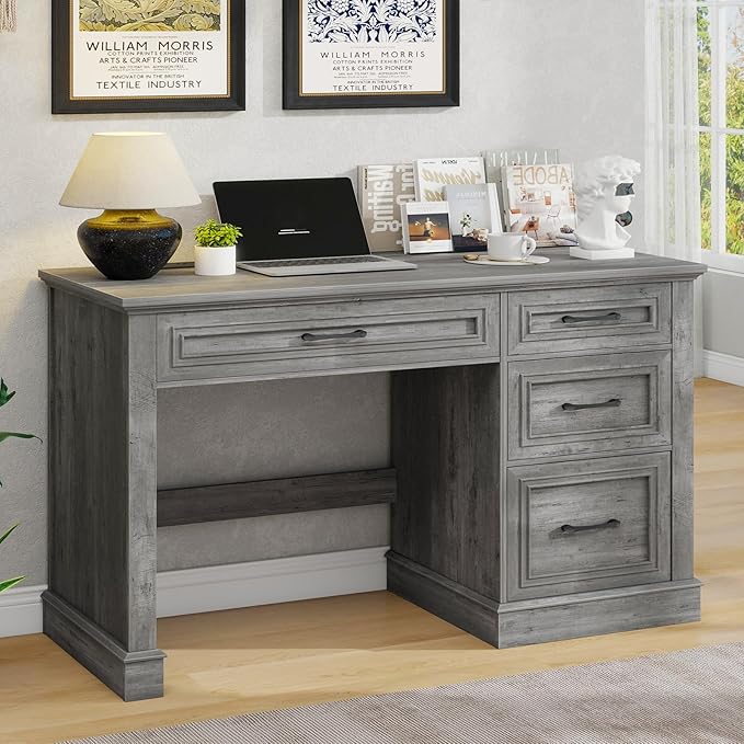 Vabches Farmhouse 47" Executive Desk, Computer Desk with Drawers and File Drawer, Workstation Computer Desk with Charging Station for Home Office,Study,Grey.